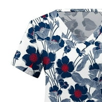 Penkiiy Women kratki rukav V-izrez Uniformuni ispisani džepovi Bluza vrši ljetne majice i bluze XL Mornarsko