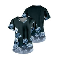 Yubatuo Women Plus size Plus Pružavice sa džepovima V-izrez s kratkim rukavima odštampanog radne bluze