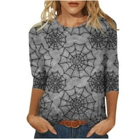 CLLIOS Halloween majice za žene smiješne paukove web grafičke teers rastezanje bluza s rukavima Crewneck