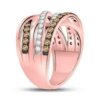 14k Rose Gold okrugli smeđi dijamantski crossover modni prsten 1- cttw