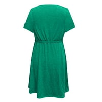 Sandresses za ženske kratkih rukava od pune labave kratke A-line V-izrez Haljina MINT Green 3xl