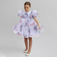 Slatke ljetne haljine za djevojčice Print Bubble rukav Tulle Patchwork 2-8Y haljina za diplomu Ljubičasta 4Y-5Y