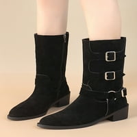 Oucaili Women Mid Calf Boot boip zip modnih čizla Blokirane cipele na petu Ležerne cipele za prste dame