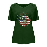 GDFUN ženska majica V-izrez Neovisnosti za neovisnost suncokret pulover Ležerne prilike kratkih rukava Torpe