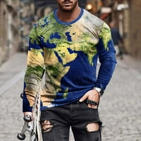 Muškarci Ležerni okrugli vrat Thirsps Loose Fit 3D karta svijeta Ispiši dugi rukav Torpu za bluzu Trendy