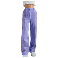 Ketyyh-CHN ružičaste hlače za žene Ruffled visokog struka casual pantalone obrezane prugaste pantalone