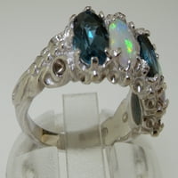 Britanci napravio je 10k bijeli zlatni prirodni London Blue Topaz & Opal Womens Vječni prsten - Veličine