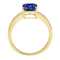 2.7ct Asscher rezan plavi simulirani tanzanite 14k žuti zlatni angažman za angažman prsten veličine