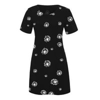 Miayilima crna haljina za žene za žene Ljeto Ležerne prilike O-izrez Kratki rukav Ispiši labavu mini