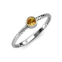 Okrugli citrinski ženski solitaire konop za obećanje Prsten 0. CT 14k bijelo zlato .Size 9.0