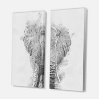 Art DesimanArt Crno-bijelo Skice slona Životinje platnena zidna umjetnost set za ispis 16 W 32 H 1 D