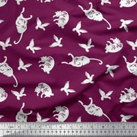 Soimoi Japan Crepe Satin tkanina ptica i mačka za životinje Dekor od tiskanog dvorišta široko