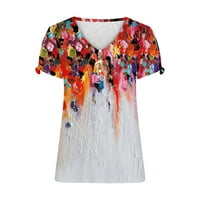 USMIXI ženski vrhovi plus veličina gumba dolje hladno rame Slatke majice Summer Casual Marbled Print