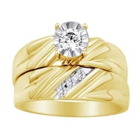 Okrugli oblik Bijeli prirodni dijamantski set za vjenčani prsten u 10K žuti zlatni prsten veličine-11,5