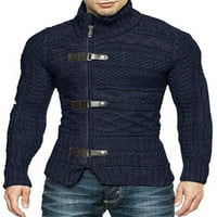 REJLUN MUŠKI ZIPPER pulover ugodne čvrste boje pleteni džemperi zimski topli dugi rukav džemper mornarice