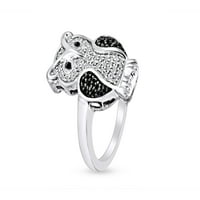 Carat CTTW okrugli rez crno-bijeli prirodni dijamantni prsten od sow u 14k bijelo zlato preko srebra