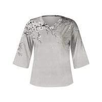 Wyongtao ženske majice za latinu rukav Ležerni cvjetni ispisani V izrez T majica Saop assed tunike Tunts
