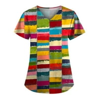 HHEI_K PLUS Slatko ispisano piling radne uniforme vrhova za žene V-izrez kratki rukav zabavni majica
