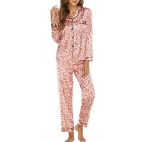 Ženska slatka grafika satena pidžama postavila je dugi rukav dolje za spavanje PJS set padajuće sjajne