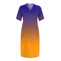 Ženska ljetna plus veličina V izrez kratki rukav džepne haljine, narandžasta, xxxxxl