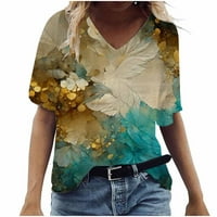 Zkozptok Ženski ljetni vrhovi plus veličina kratkih rukava V-izrez T-majice cvjetne print modne dame