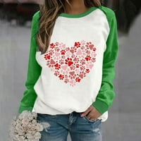 Dahyich Valentines Dnevne košulje Žene Plaine Love Heart Heart Valentines Dukseri Raglan vrhovi zeleni
