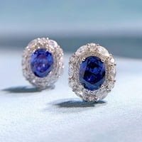 Sterling Silver Oval Cut 7 * Safir Ruby High Carbon Diamonds Gemstone Vintage Ear Stud naušnice Fini