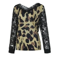 EFSTEB Fall majice za žene čipke Splice čipke dugih rukava V-izrez Leopard tiskani casual labavi modni