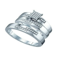 Čvrsti sterling srebrniji Njegov i njen okrugli dijamantski kvadratni parceli Par tri prstena za brisanje