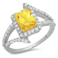 2. CT Sjajni smaragdni rez simulirani žuti dijamant 14k bijeli zlatni halo pasijans sa Accenting prstenom