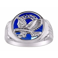 Muški prstenovi 14k bijeli zlatni prsten dizajner Patriotski orlov američki prsten s dijamantima i plavim