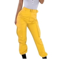 Žene plus veličine Žene Ležerne prilike pune džepova u boji Elastični struk Udobne ravne hlače žute