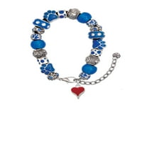 Delight nakit silvertone Maleno dugačko crveno srce plava šapa Print narukvica od perle, 7 + 2