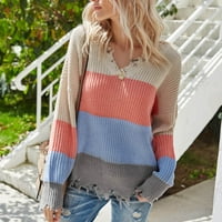 Buigttklop Vrijeme i Tru džemperi za žene čišćenje Žene V-izrez Looja boja Kontrast Kontrolni džemper