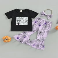 Seyurigaoka Djevojke za bebe Halloween Outfit Majica s kratkim rukavima + Spiderweb Leopard Ispis zvona