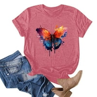 Ženska modna leptira Ispis O-izrez kratka majica Labavi bluza