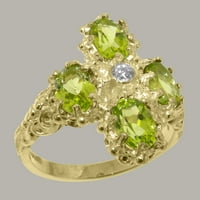 Britanska napravljena 10k žuti zlatni prirodni dijamant i peridot ženski prsten za izjavu - Veličine