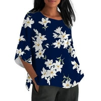 HHEI_K Ljetni vrhovi Žene Ljeto pamučno posteljina labava fit bluza s rukavima retro ispis majica