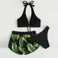 Halter bikini setovi za žene sa elastičnim strukom Boyshort tropskog lišća kupaći kostim kupaćim kupaćim