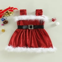1-6y Kids Girls Božićna haljina Toddler Plish Trim haljine bez rukava Xmas Crvene baršunaste haljine
