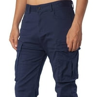 Tergo hlače za muškarce opušteno fit solidna boja elastični pojas zipper multi džepovi kombinezone hlače