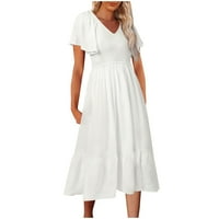 Ženske haljine Dužina gležnja A-line kratkih rukava vruća prodaja V-izrez puna ljetna haljina bijela