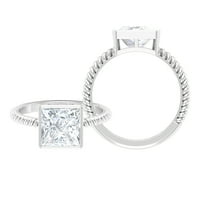 3. CT Princess Cut Moissanite Solitaire Angažman prsten za žene, prsten za angažman princeze, 14k bijelo