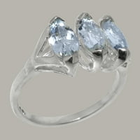 Britanci napravio je 9k bijeli zlatni prirodni akvamarinski ženski prsten za izjavu - veličine - veličine