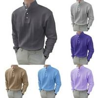 Muškarci Ležerni labavi čvrsti dugi rukav dress košulja Bluza Dugme Down Majica svijetlo smeđa XL
