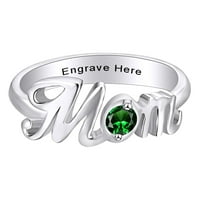 Majčin dan Jewelry Pokloni personalizirani okrugli simulirani smaragdni mama Obećaj bend prsten u 14k