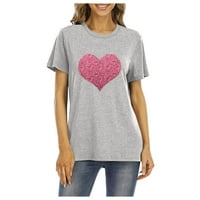 Taotanxi Ženska majica Glittery Heart Graphic Valentinovo kratki rukovi Ters Tops T-majice Žene