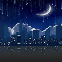 Greendecor Polyster 5x7FT Night City Fotografija Poklopci Starry Sky sa pozadinom mjeseca za foto studio
