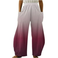 Široke pantalone za noge za žene Ležerni džep elastični struk stilski pantalone za ispis Labavi fit