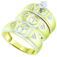 10KT Žuto zlato Njegov i njen markizni dijamantski krstovi koji odgovaraju bridal vjenčani prsten set